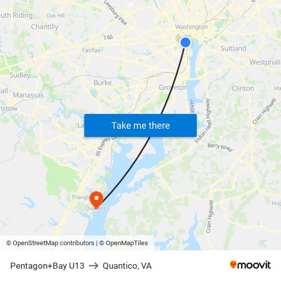 Pentagon+Bay U13 to Quantico, VA map