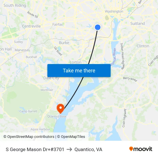 S George Mason Dr+#3701 to Quantico, VA map