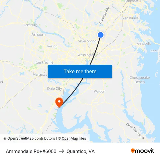 Ammendale Rd+#6000 to Quantico, VA map