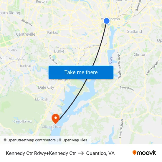 Kennedy Ctr Rdwy+Kennedy Ctr to Quantico, VA map