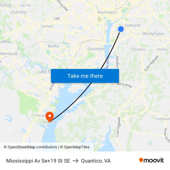 Mississippi Av Se+19 St SE to Quantico, VA map
