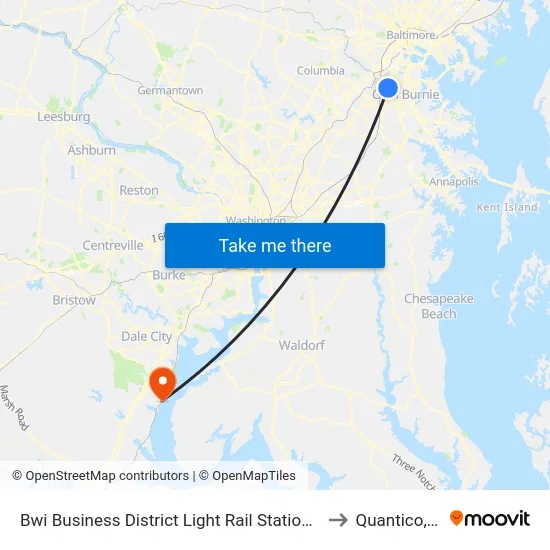 Bwi Business District Light Rail Station Bay 1 to Quantico, VA map