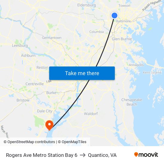 Rogers Ave Metro Station Bay 6 to Quantico, VA map