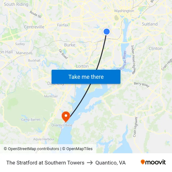 The Stratford at Southern Towers to Quantico, VA map