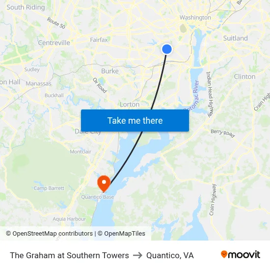 The Graham at Southern Towers to Quantico, VA map