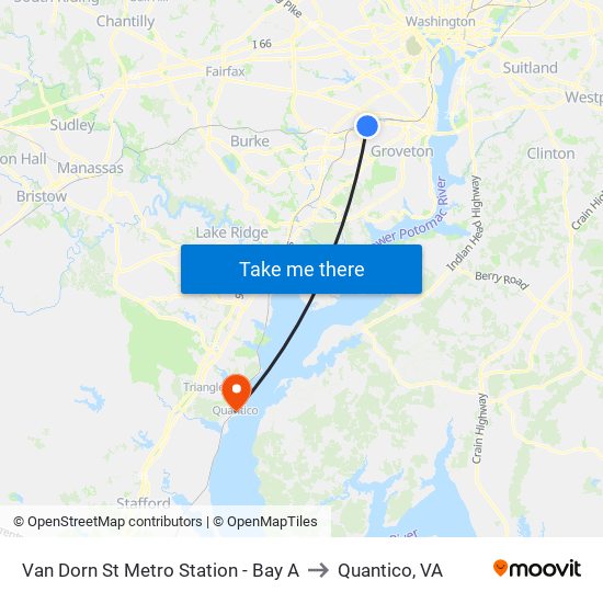 Van Dorn St Metro Station - Bay A to Quantico, VA map