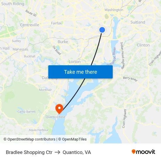 Bradlee Shopping Ctr to Quantico, VA map
