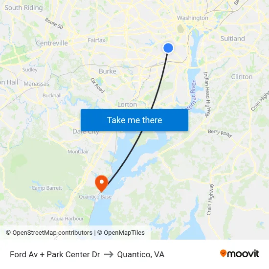 Ford Av + Park Center Dr to Quantico, VA map