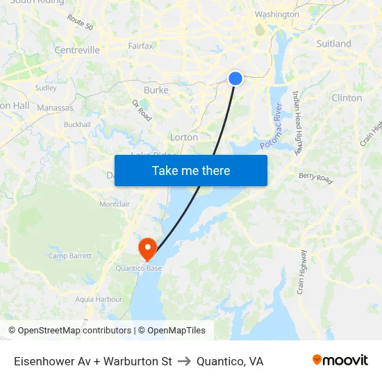 Eisenhower Av + Warburton St to Quantico, VA map