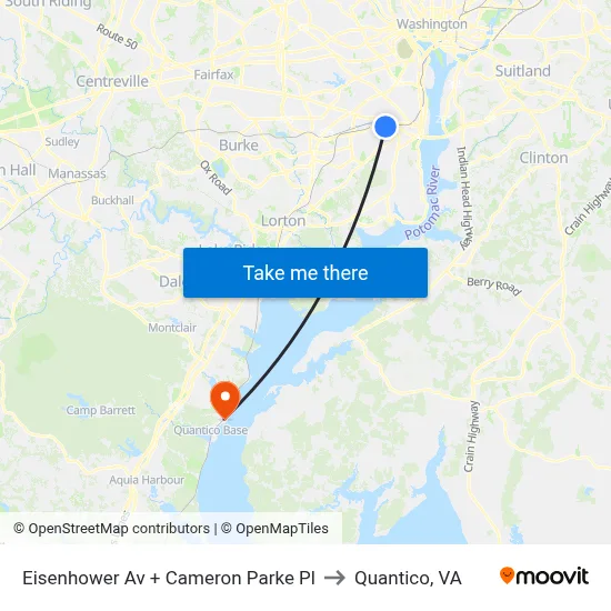 Eisenhower Av + Cameron Parke Pl to Quantico, VA map