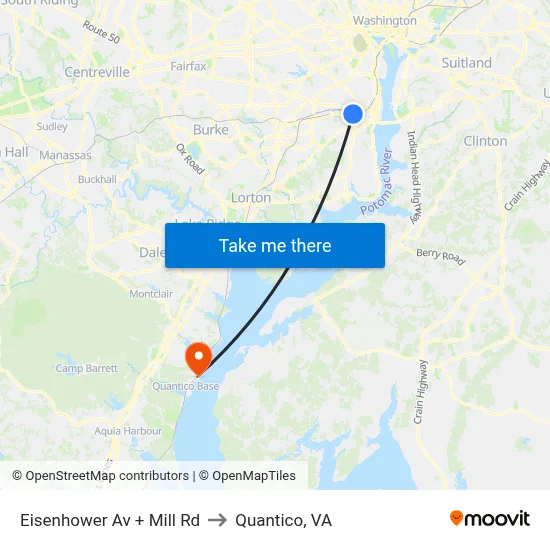 Eisenhower Av + Mill Rd to Quantico, VA map