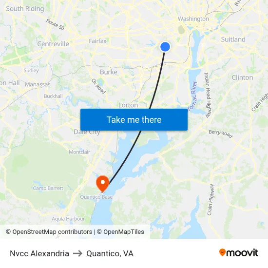 Nvcc Alexandria to Quantico, VA map