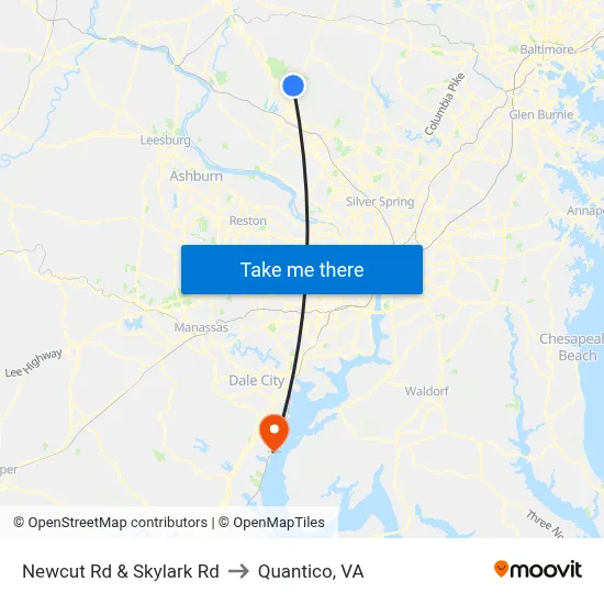 Newcut Rd & Skylark Rd to Quantico, VA map