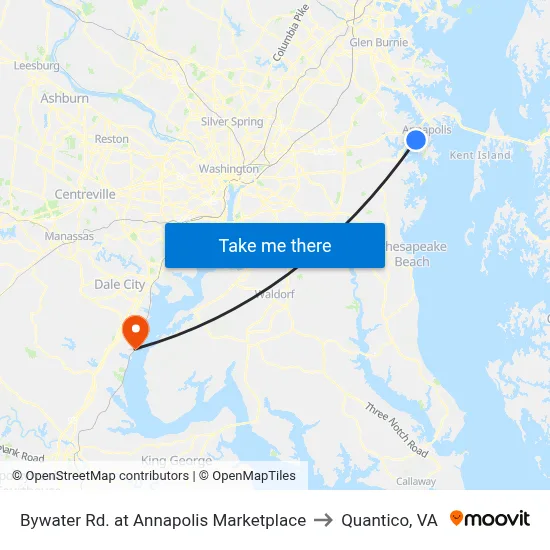 Bywater Rd. at Annapolis Marketplace to Quantico, VA map