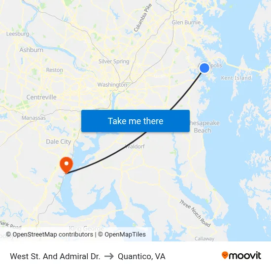 West St. And Admiral Dr. to Quantico, VA map