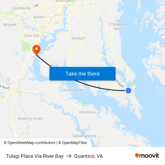 Tulagi Place Via River Bay to Quantico, VA map