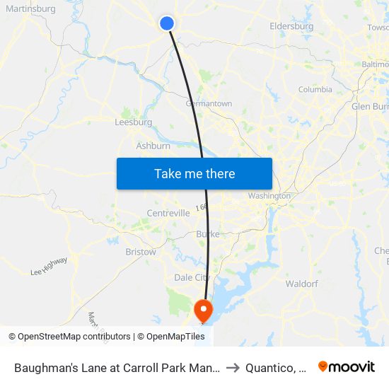 Baughman's Lane at Carroll Park Manor to Quantico, VA map