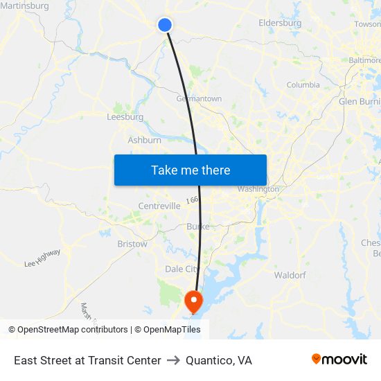 East Street at Transit Center to Quantico, VA map