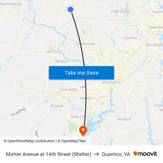 Motter Avenue at 14th Street (Shelter) to Quantico, VA map