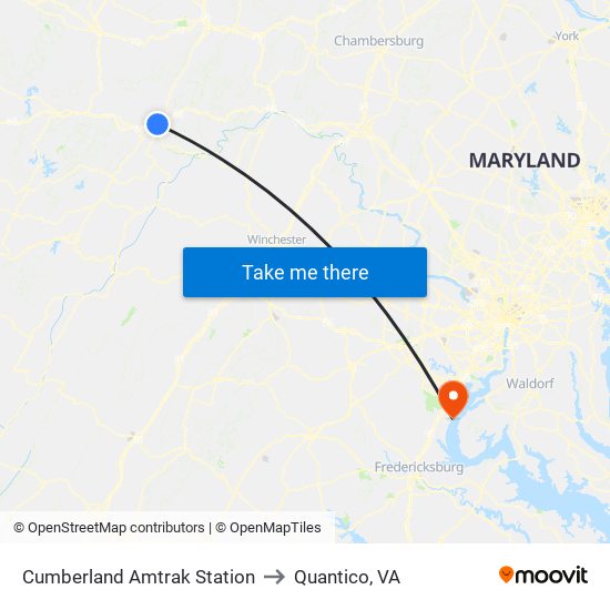 Cumberland Amtrak Station to Quantico, VA map