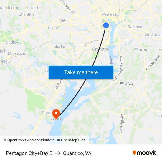 Pentagon City+Bay B to Quantico, VA map