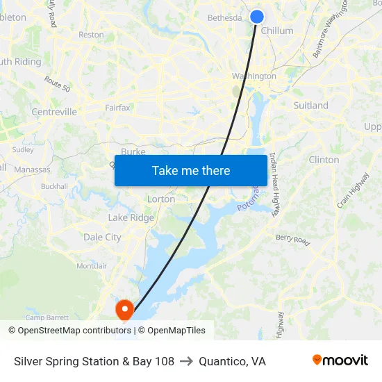 Silver Spring Station & Bay 108 to Quantico, VA map