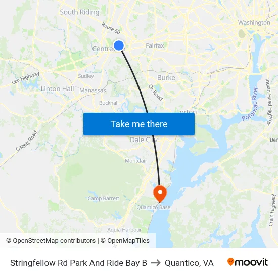 Stringfellow Rd Park And Ride Bay B to Quantico, VA map