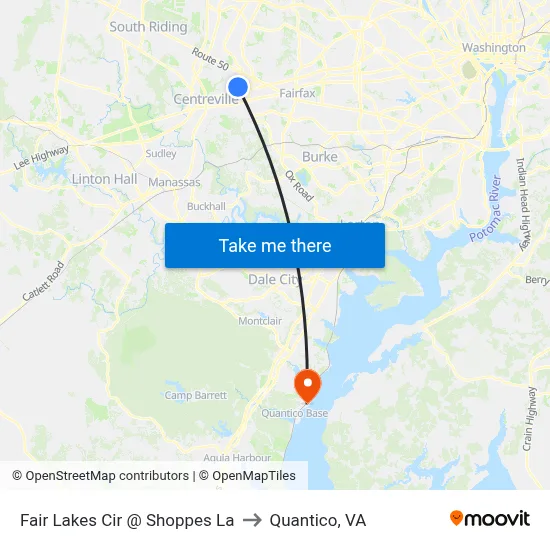 Fair Lakes Cir @ Shoppes La to Quantico, VA map