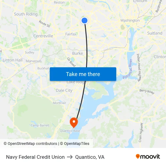 Navy Federal Credit Union to Quantico, VA map