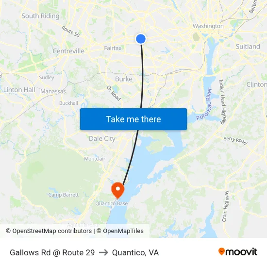 Gallows Rd @ Route 29 to Quantico, VA map