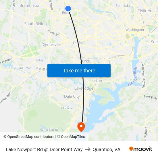 Lake Newport Rd @ Deer Point Way to Quantico, VA map