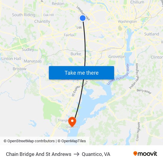 Chain Bridge And St Andrews to Quantico, VA map