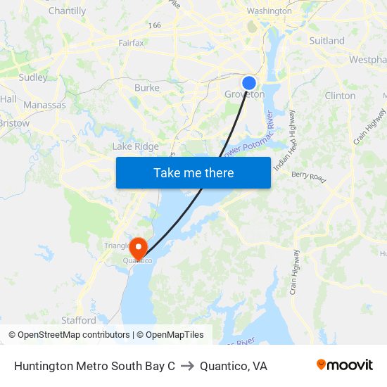 Huntington Metro South Bay C to Quantico, VA map