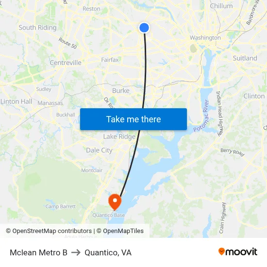 Mclean Metro B to Quantico, VA map