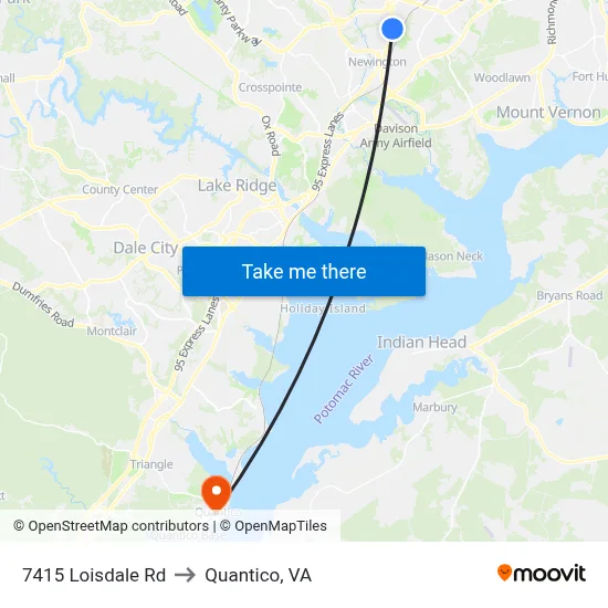 7415 Loisdale Rd to Quantico, VA map