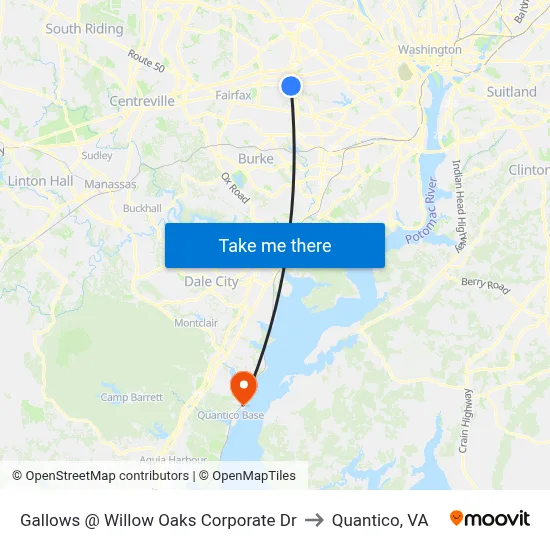 Gallows @ Willow Oaks Corporate Dr to Quantico, VA map