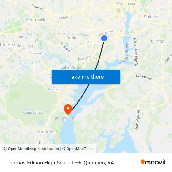 Franconia Rd @ Edison High School to Quantico, VA map