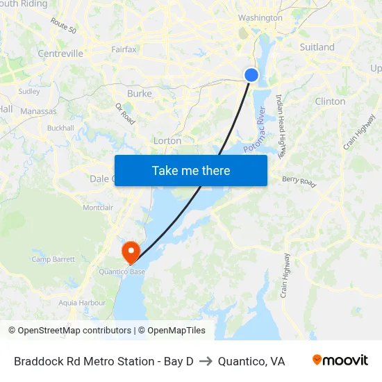 Braddock Rd Metro Station - Bay D to Quantico, VA map