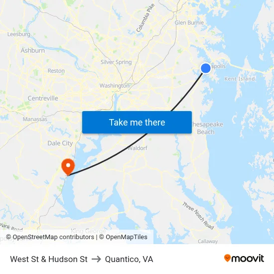 West St & Hudson St to Quantico, VA map