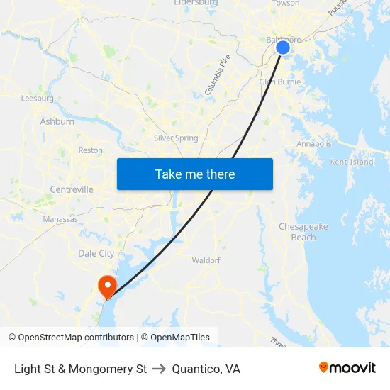 Light St & Mongomery St to Quantico, VA map