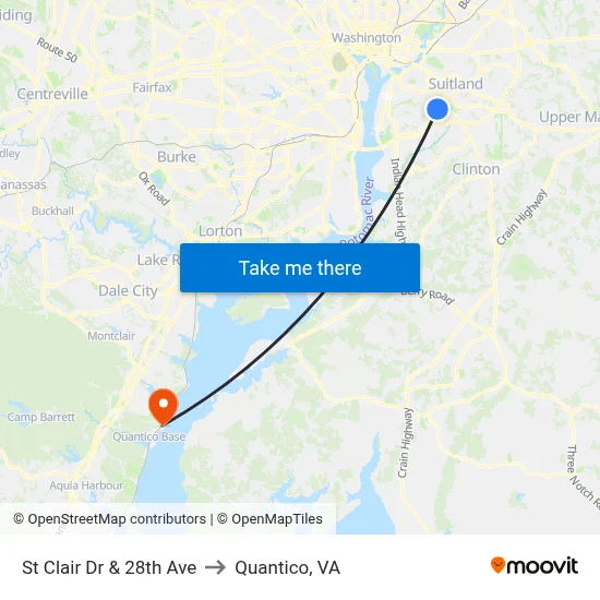 St Clair Dr & 28th Ave to Quantico, VA map