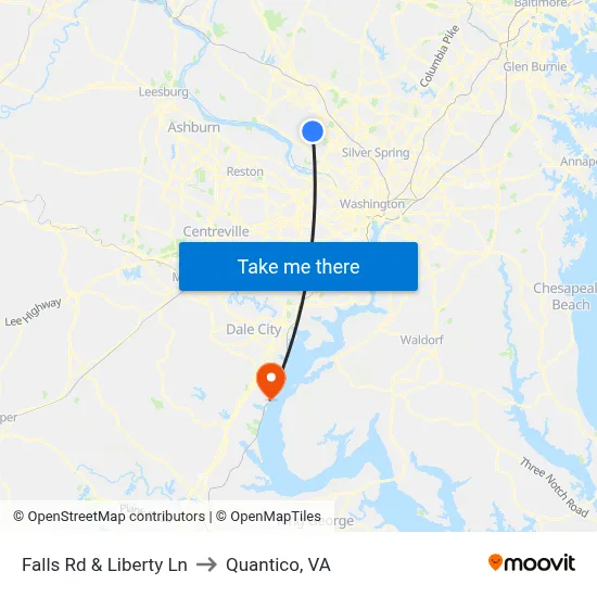 Falls Rd & Liberty Ln to Quantico, VA map