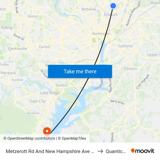 Metzerott Rd And New Hampshire Ave (Outbound) to Quantico, VA map