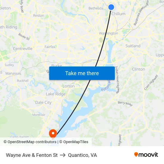 Wayne Ave & Fenton St to Quantico, VA map