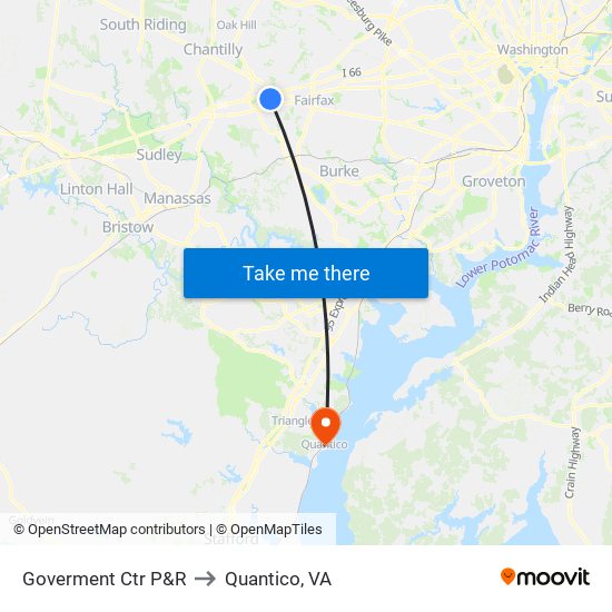 Goverment Ctr P&R to Quantico, VA map