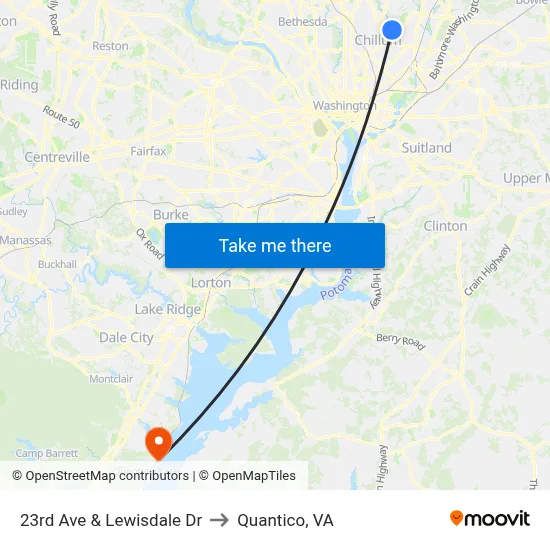 23rd Ave & Lewisdale Dr to Quantico, VA map