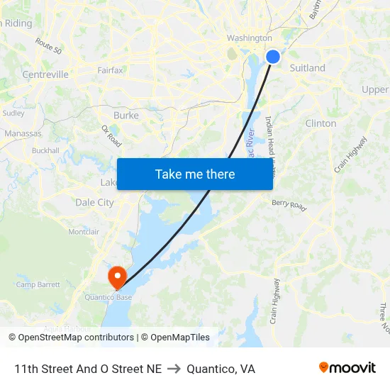 11th Street And O Street NE to Quantico, VA map