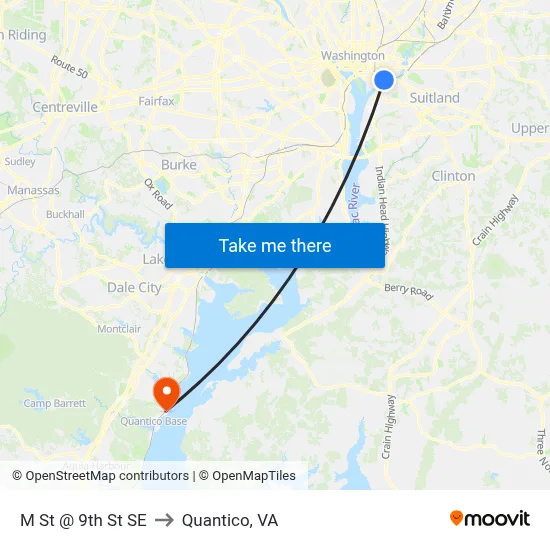M St @ 9th St SE to Quantico, VA map