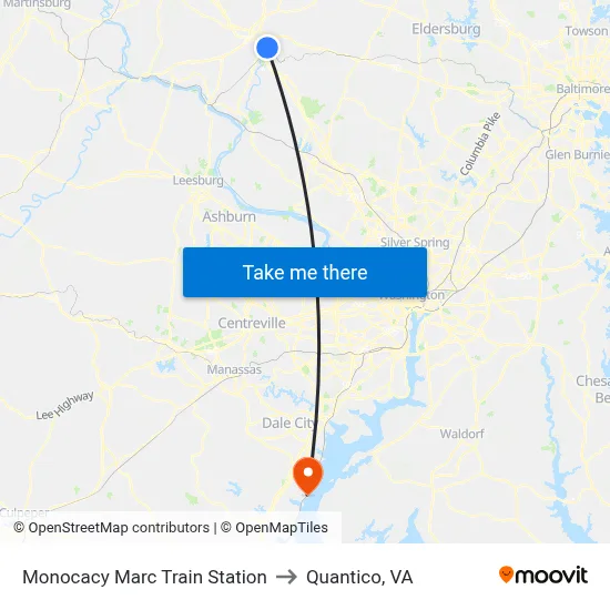 Monocacy Marc Train Station to Quantico, VA map