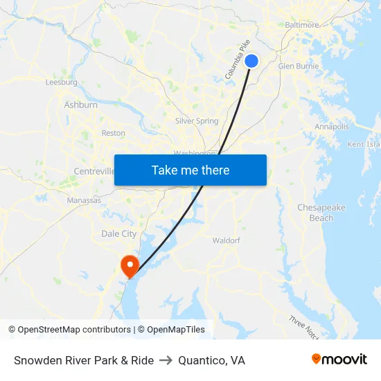 Snowden River Park & Ride to Quantico, VA map